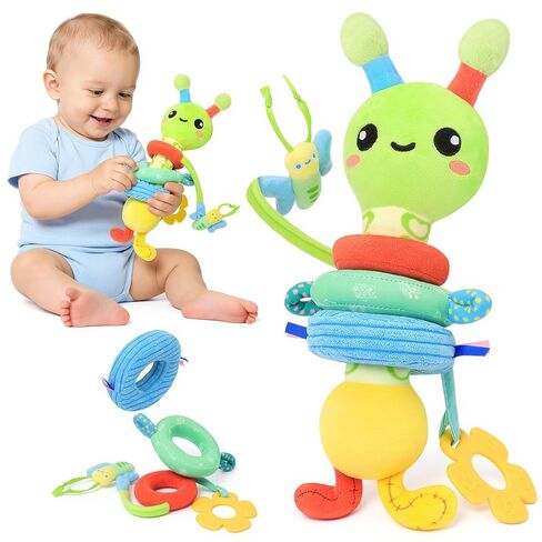 Baby Toy 0-12 Months - BPA-Free Soft Plush Sensory Toy with Gentle Squeaker, Safe Hand Grip & Teething Relief, Portable Newborn Toy for Diaper Bag, Baby Shower Gift (Green Caterpillar) in Saudi Arabia