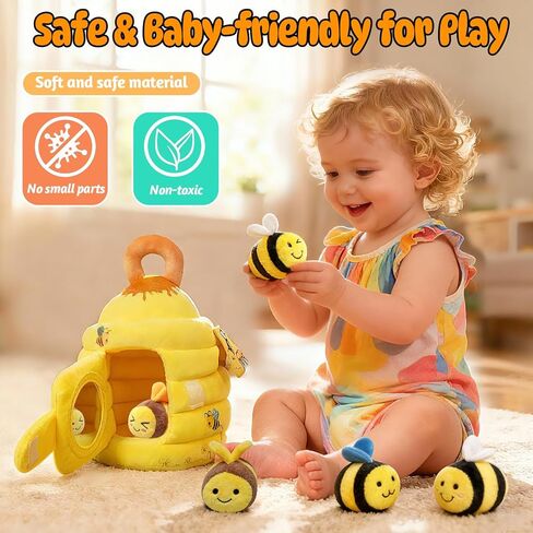 Baby Toys - Soft Beehive with 5 Sensory Bees Crinkle, Rattle, Squeaker, Mirror Portable Sensory Toys Montessori Bee Toy for Toddlers, Boy Girl Birthday Christmas Gift in Kuwait