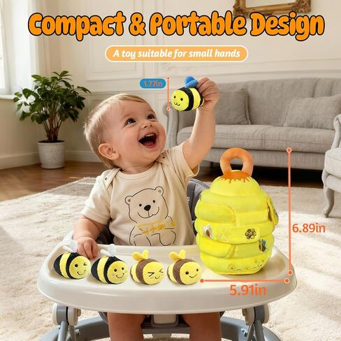 Baby Toys - Soft Beehive with 5 Sensory Bees Crinkle, Rattle, Squeaker, Mirror Portable Sensory Toys Montessori Bee Toy for Toddlers, Boy Girl Birthday Christmas Gift in Kuwait
