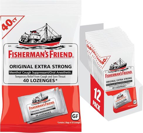 قطرات السعال من Fisherman's Friend، أقراص استحلاب للسعال والتهاب الحلق، أصلية قوية للغاية، 10 ملغ من المنثول، 480 قطرة (12 عبوة من 40) in Kuwait