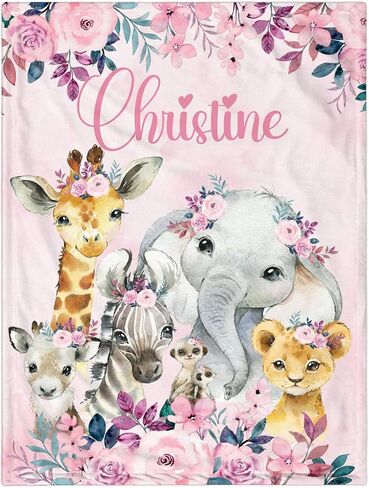 Personalized Baby Blanket for Girls, Custom Baby Blanket with Name Super Soft Personalized Name Blankets for Kids, Custom Animal Blankets for Infant Toddler, Babys Gifts for Birthday in Saudi Arabia