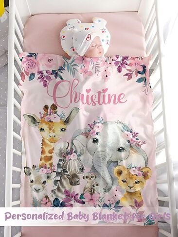 Personalized Baby Blanket for Girls, Custom Baby Blanket with Name Super Soft Personalized Name Blankets for Kids, Custom Animal Blankets for Infant Toddler, Babys Gifts for Birthday in Saudi Arabia