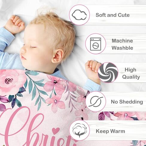 Personalized Baby Blanket for Girls, Custom Baby Blanket with Name Super Soft Personalized Name Blankets for Kids, Custom Animal Blankets for Infant Toddler, Babys Gifts for Birthday in Saudi Arabia
