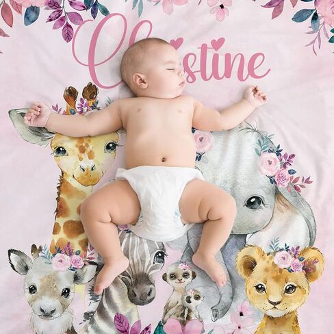 Personalized Baby Blanket for Girls, Custom Baby Blanket with Name Super Soft Personalized Name Blankets for Kids, Custom Animal Blankets for Infant Toddler, Babys Gifts for Birthday in Saudi Arabia