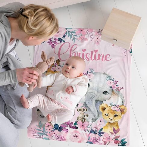 Personalized Baby Blanket for Girls, Custom Baby Blanket with Name Super Soft Personalized Name Blankets for Kids, Custom Animal Blankets for Infant Toddler, Babys Gifts for Birthday in Saudi Arabia