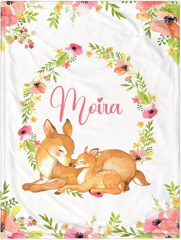 Personalized Baby Blanket for Girls, Custom Baby Blanket with Name Super Soft Personalized Name Blankets for Kids, Custom Animal Blankets for Infant Toddler, Babys Gifts for Birthday in Saudi Arabia