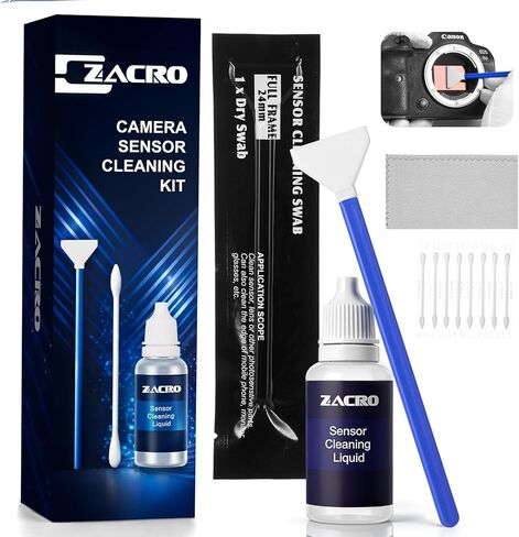 مجموعة تنظيف الكاميرا Zacro مقاس 16 مم APS-C مسحة تنظيف مستشعر الإطار * 8 + منظف مستشعر 20 مل لتنظيف مستشعر الكاميرا الرقمية DSLR SLR CMOS، متوافق مع Nikon Sony Canon in Kuwait