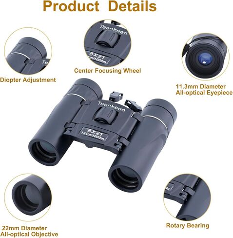8x21 Compact Binoculars for Adults & Kids, Portable Foldable Telescope with BAK4 Prism & FMC Coating, Lightweight Pocket Binoculars for Bird Watching, Sports, Travel, Theatre, Gifts in Kuwait