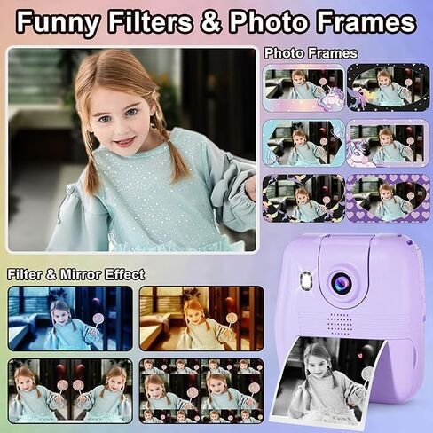 GKTZ Kids Digital Camera with 32GB Card, Toddler Instant Print Camera with 2.4" IPS HD Screen 1080P, 2000mAh Battery, Christmas Birthday Gifts for 3-12 Aged Boys Girls Purple in Kuwait