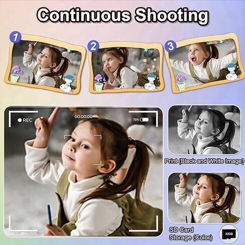 GKTZ Kids Digital Camera with 32GB Card, Toddler Instant Print Camera with 2.4" IPS HD Screen 1080P, 2000mAh Battery, Christmas Birthday Gifts for 3-12 Aged Boys Girls Purple in Kuwait