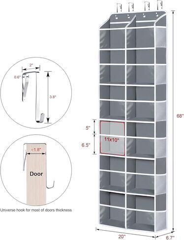 Univivi Over the Door Organizer, 6 Tiers Behind Door Storage with Clear Deep Pockets Hanging Organizer for Closet, Bedroom, Nursery, Bathroom and Sundries (Grey) in Kuwait