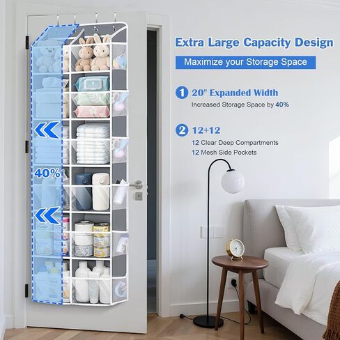 Univivi Over the Door Organizer, 6 Tiers Behind Door Storage with Clear Deep Pockets Hanging Organizer for Closet, Bedroom, Nursery, Bathroom and Sundries (Grey) in Kuwait