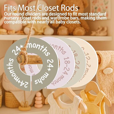 Baby Closet Dividers for Clothes, 8 Pcs Earth Tone Round Clothes Dividers for Closet Rod, Nursery Hanger Organizer & Decor, Clear Labels for Easy Sorting from Newborn to 24+ Months in Saudi Arabia