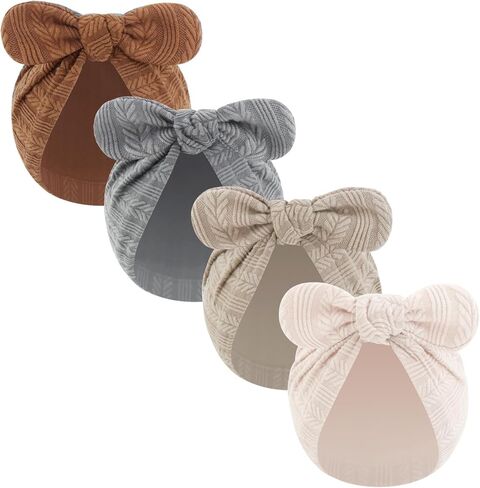 4 Pack Baby Turban Hat with Knot Bow Newborn Pullover Cap for 0-6 Months Soft Cotton Daily Wear Infant Girls Boys in Kuwait