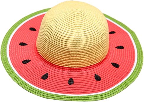 SOLUSTRE Girls Straw Beach Hat Watermelon Straw Sun Hat Uv Protection Cap Internal Sweatband for in Kuwait