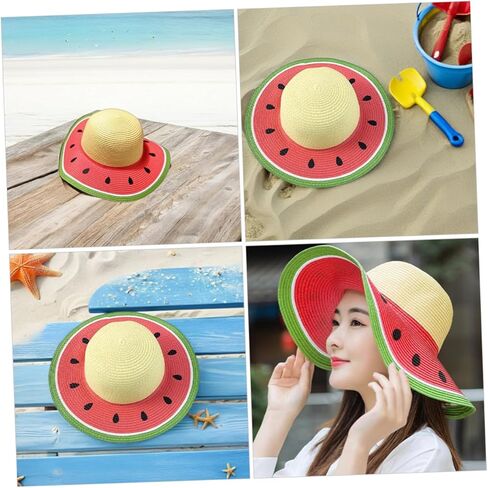SOLUSTRE Girls Straw Beach Hat Watermelon Straw Sun Hat Uv Protection Cap Internal Sweatband for in Kuwait
