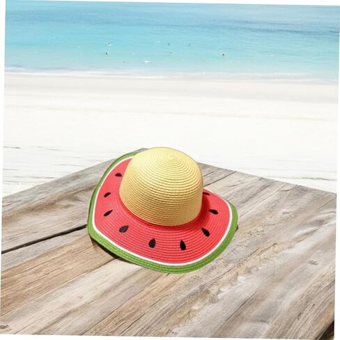 SOLUSTRE Girls Straw Beach Hat Watermelon Straw Sun Hat Uv Protection Cap Internal Sweatband for in Kuwait