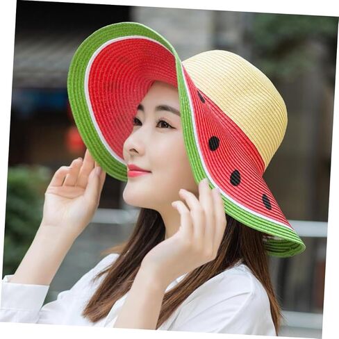 SOLUSTRE Girls Straw Beach Hat Watermelon Straw Sun Hat Uv Protection Cap Internal Sweatband for in Kuwait