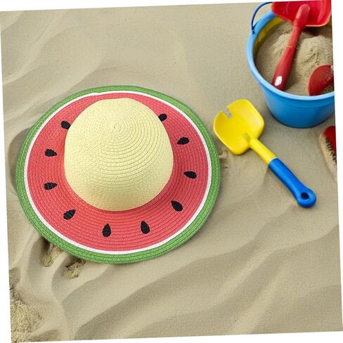 SOLUSTRE Girls Straw Beach Hat Watermelon Straw Sun Hat Uv Protection Cap Internal Sweatband for in Kuwait