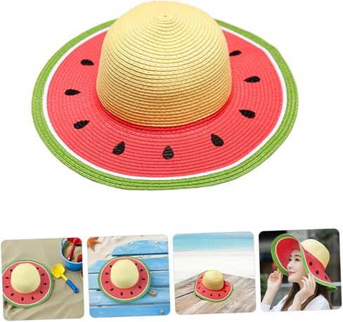 SOLUSTRE Girls Straw Beach Hat Watermelon Straw Sun Hat Uv Protection Cap Internal Sweatband for in Kuwait