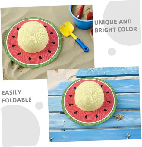SOLUSTRE Girls Straw Beach Hat Watermelon Straw Sun Hat Uv Protection Cap Internal Sweatband for in Kuwait