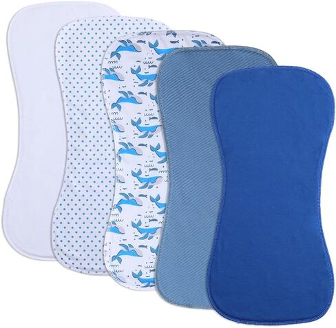 Baby Burp Cloths, Soft Absorbent Towel, Unisex, Easy to Use, 5 Pack (Blue) in Kuwait