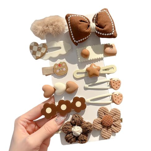 (12 Pcs) Super Cute Lovely Warm Autumn Winter Spring Theme Kid's Hairpin Flower Floral Bear Bowknot Hair Clips Hair Decoration Women Girls Salon Hairstyle Hairdressing Grip -Pink in Saudi Arabia