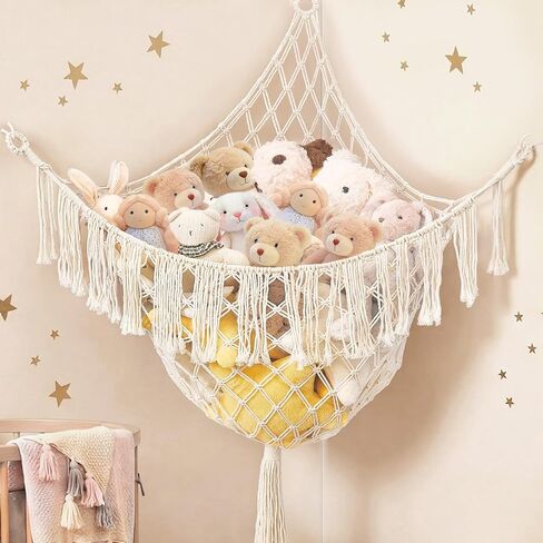 Large Stuffed Animal Net - Sturdy Handcrafted Stuffed Animal Hammock Corner, Natural Fully Handwoven Plushie Net, Space-Saving Holds 50+ Plushies, plushie net hammock for Nursery Baby Bedroom Playroom in Saudi Arabia