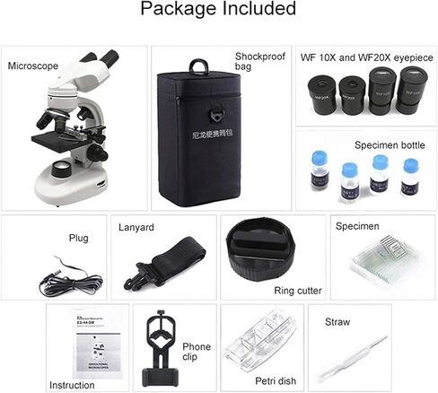 Binocular Biological Microscope 40X-1600X Magnification with 360° Rotatable Head, LED Illumination for School & Lab Use in Kuwait