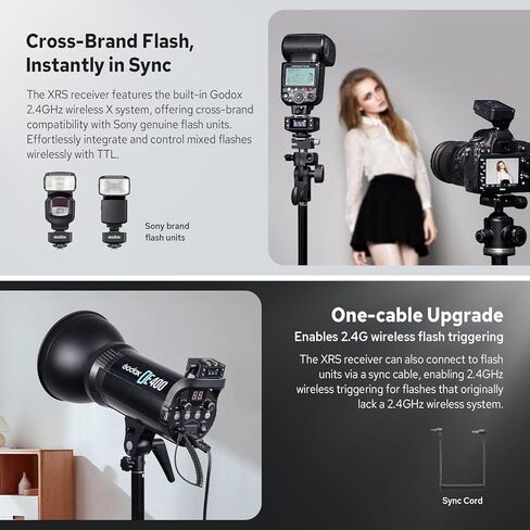 Godox XR-S XRS TTL Wireless Receiver for Sony Flash, Remote Shutter Control via X3Pro, 100m Range, 1270mAh Battery, 0.96" Color Screen Receiver for Sony Camera Flash in Kuwait