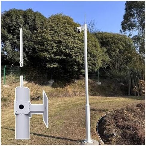 Durable White Surveillance Camera Pole - Adjustable 100-600 CM Height with 40CM Lightning Rod, Secure Floor Stand Mount for Security Cameras, 3 Sections (19.7 ft) in Kuwait
