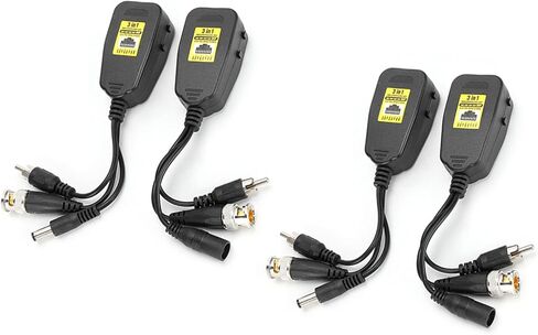 زوجان 3 في 1 جهاز إرسال موصل Balun لصوت الفيديو، يدعم إشارات HD CVI AHD TVI CVBS، مع مؤشر LED وحماية ضد الرعد، لكاميرا المراقبة S in Kuwait