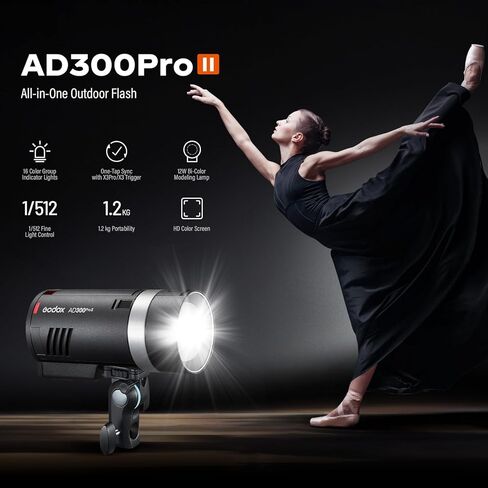 GODOX AD300Pro II 300Ws فلاش ستروب أحادي الضوء، 2.4G TTL 1/8000 HSS 2.4G فلاش TTL لاسلكي، 0.01-1.5 ثانية وقت إعادة التدوير، 350 طاقة كاملة، وضع التجميد، تعديل عشرة مستويات في 0.1 خطوات زيادة in Kuwait