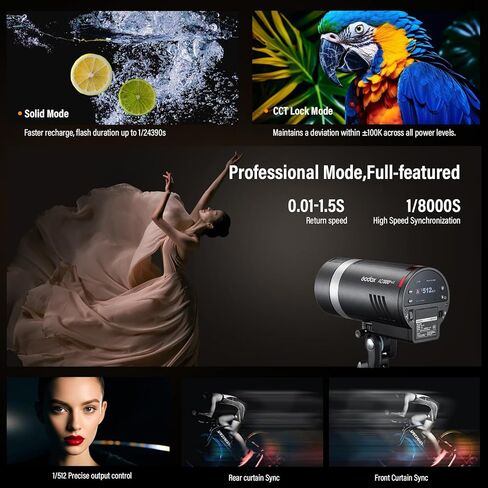 GODOX AD300Pro II 300Ws فلاش ستروب أحادي الضوء، 2.4G TTL 1/8000 HSS 2.4G فلاش TTL لاسلكي، 0.01-1.5 ثانية وقت إعادة التدوير، 350 طاقة كاملة، وضع التجميد، تعديل عشرة مستويات في 0.1 خطوات زيادة in Kuwait