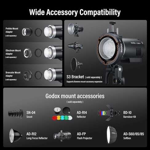 GODOX AD300Pro II 300Ws فلاش ستروب أحادي الضوء، 2.4G TTL 1/8000 HSS 2.4G فلاش TTL لاسلكي، 0.01-1.5 ثانية وقت إعادة التدوير، 350 طاقة كاملة، وضع التجميد، تعديل عشرة مستويات في 0.1 خطوات زيادة in Kuwait