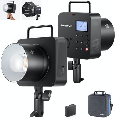 NEEWER Q4PRO 400Ws 2.4G TTL في الهواء الطلق استوديو فلاش ستروب، متوافق مع Godox، ضوء التحكم في التطبيق، 1/8000 HSS 6000K 2800mAh ثنائي الشاشة Monolight Bowens Mount/0.01-1.2s إعادة التدوير/30W مصباح النمذجة in Saudi Arabia