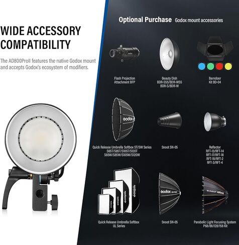 GODOX AD800Pro 800Ws Outdoor Flash Strobe Monolight,TTL 1/8000 HSS 2.4G Wireless Flash, 0.01-1.5s Recycle,40W LED Lamp,300 Full Power,1/35710 s Freeze Mode,Ten-Level Adjustment in 0.1 Increment Steps in Kuwait