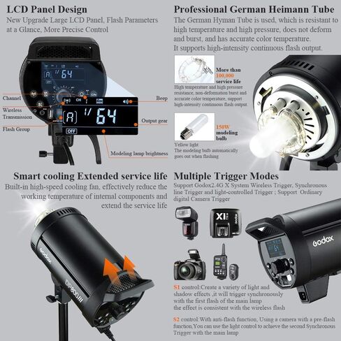GODOX DP800III فلاش ستوديو احترافي 1s وقت إعادة التدوير GN126 5600k 800Ws بونز جبل 150 واط مصباح النمذجة in Kuwait