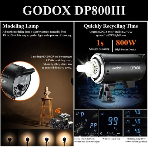 GODOX DP800III فلاش ستوديو احترافي 1s وقت إعادة التدوير GN126 5600k 800Ws بونز جبل 150 واط مصباح النمذجة in Kuwait