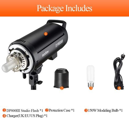 GODOX DP800III فلاش ستوديو احترافي 1s وقت إعادة التدوير GN126 5600k 800Ws بونز جبل 150 واط مصباح النمذجة in Kuwait
