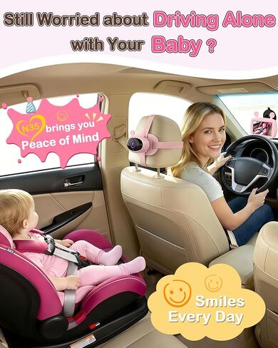 Yakry HD 1080P Baby Car Camera: 3-Min Easy Install Auto IR Night Vision Real-Time View for Clear Baby Checks - Backseat Camera with Cute Pink Design for Infant in Kuwait