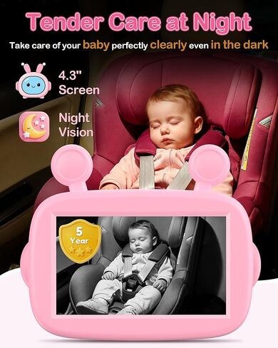 Yakry HD 1080P Baby Car Camera: 3-Min Easy Install Auto IR Night Vision Real-Time View for Clear Baby Checks - Backseat Camera with Cute Pink Design for Infant in Kuwait