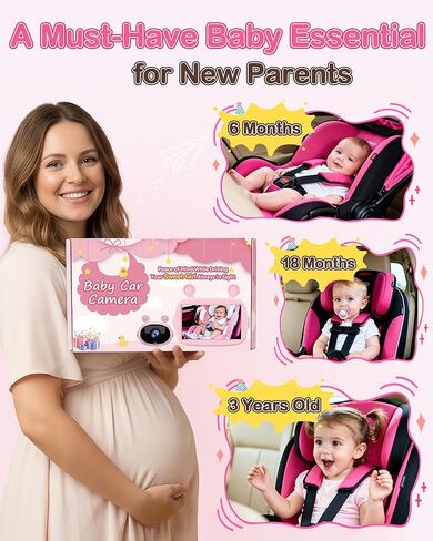 Yakry HD 1080P Baby Car Camera: 3-Min Easy Install Auto IR Night Vision Real-Time View for Clear Baby Checks - Backseat Camera with Cute Pink Design for Infant in Kuwait