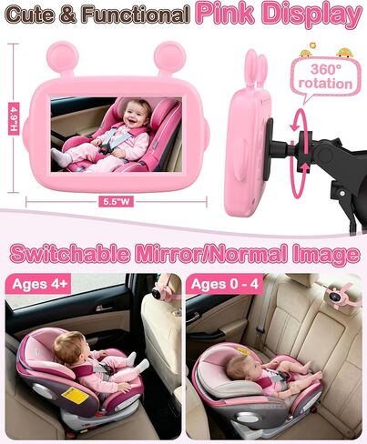 Yakry HD 1080P Baby Car Camera: 3-Min Easy Install Auto IR Night Vision Real-Time View for Clear Baby Checks - Backseat Camera with Cute Pink Design for Infant in Kuwait