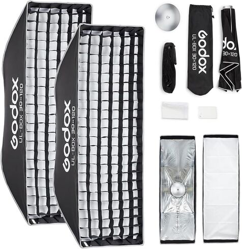 Godox 30x120cm Strip Softbox Quick Release, UL 11.8"x47" Honeycomb Grid Soft Box Bowens Mount with Diffusers/Diffuser Plate for Portrait Photgraphy Studio Monolight Video Lighting, Streaming in Kuwait