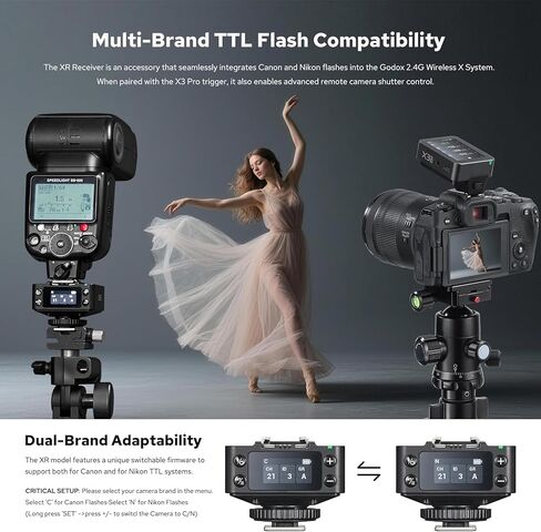 جهاز استقبال فلاش Godox XR TTL 2.4G اللاسلكي عالي السرعة مزامنة HSS 1/8000s لكاميرات Canon Nikon Flash Speedlite (ترقية X1R-C/X1R-N) in Kuwait