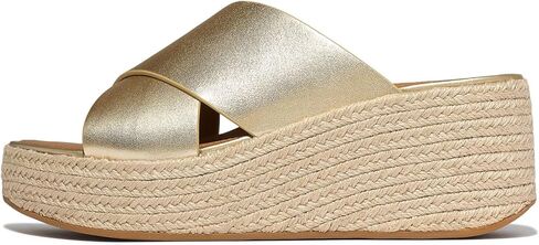 شبشب نسائي من FitFlop PLATFFORMS مصنوع من الجلد ويدج متقاطع خفيف الوزن مع تقنية CushX Comfort، تصميم سهل الارتداء in Kuwait