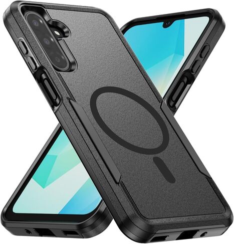 حافظة هاتف Samsung Galaxy A17 5G، [متوافقة مع Magsafe] [تم اختبار السقوط من الدرجة العسكرية] حافظة هاتف واقية متينة مغناطيسية مقاومة للصدمات - 6.7 بوصة (أسود) in Saudi Arabia