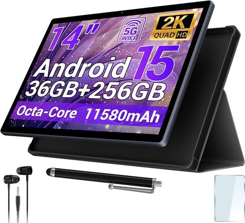 تابلت 2025 مقاس 14 بوصة يعمل بنظام Android 15 مع قلم شاشة وشاشة 2K FHD وذاكرة وصول عشوائي 36 جيجابايت وذاكرة تخزين داخلية 256 جيجابايت (1 تيرابايت TF)، وبطارية 11580 مللي أمبير في الساعة، وMT6769 8-Core 2.0 جيجا هرتز، و4 مكبرات صوت، و8+13 ميجابكسل مع سماع in Kuwait
