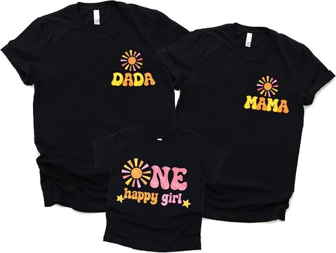 One Happy Girl Birthday Shirt, First Birthday Family Matching Outfit, Mama Dada Party Shirts, Baby Girl 1st Birthday Multi in Kuwait